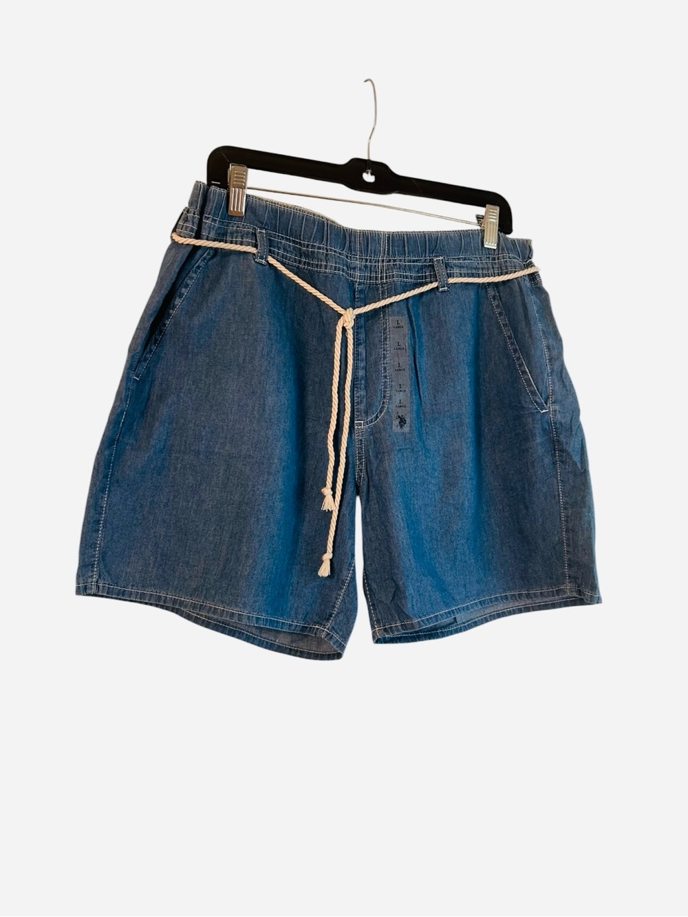 NWT Women's U.S. POLO ASSN. Premium Cotton Denim chambray pull-on shorts Size L
